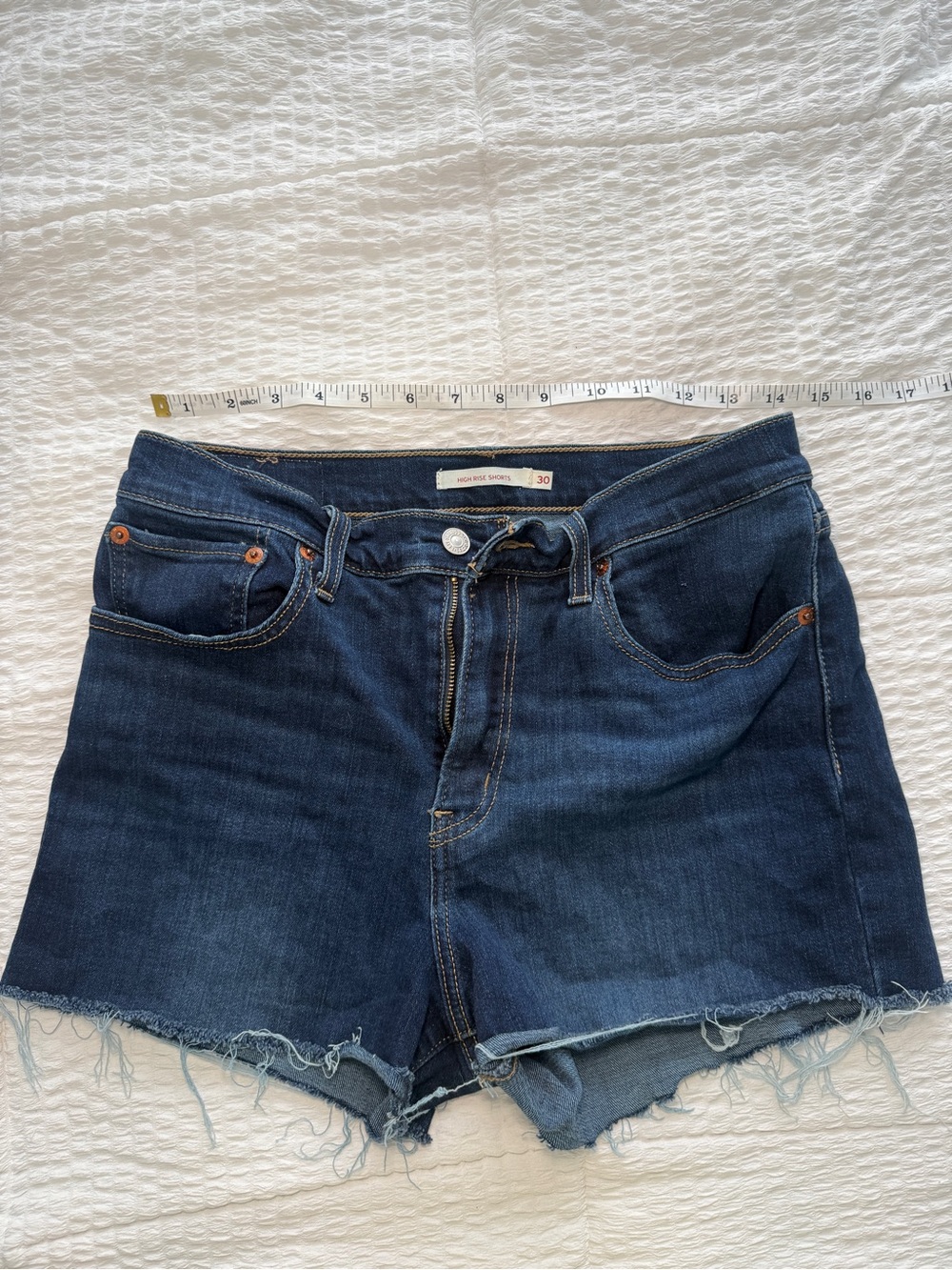 Levi's Dark Blue Distressed High-Rise Denim Shorts Size 30